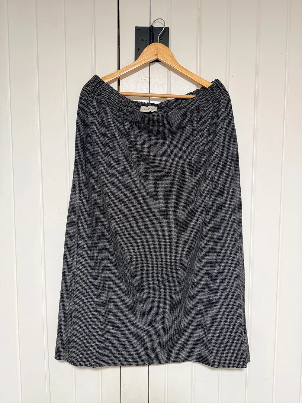 Marina Rinaldi Virgin Wool Gray Houndstooth Midi Skirt